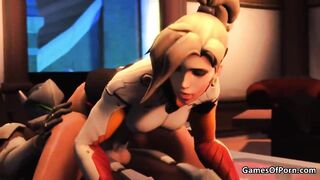 Overwatch Mercy D.Va Genji Threesome