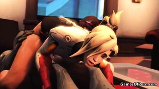 Overwatch Mercy D.Va Genji Threesome
