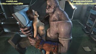 Lara Croft getting face fucked by Coach and then b. rough sex with Cyclop