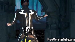3D cartoon Tron babe sucks cock and gets fucked