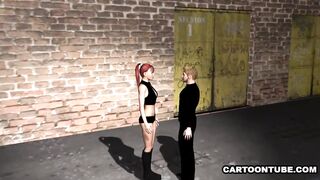 Sexy 3D redhead babe sucking and fucked outdoors