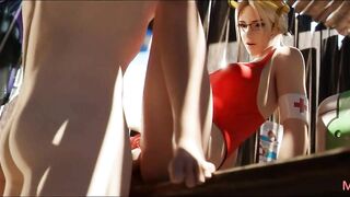 Horny Lifeguard Mercy Fucks Huge Cock in Public Beach Shamelessly - Overwatch