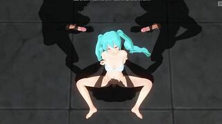 3D HENTAI Guys jerk off to Miku while she gets fucked
