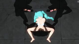 3D HENTAI Guys jerk off to Miku while she gets fucked