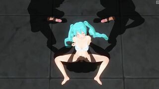 3D HENTAI Guys jerk off to Miku while she gets fucked