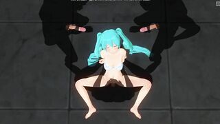 3D HENTAI Guys jerk off to Miku while she gets fucked