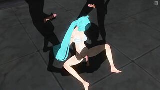 3D HENTAI Guys jerk off to Miku while she gets fucked