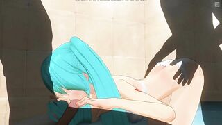 3D HENTAI Miku sucks cock while getting fucked in the ass