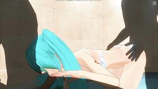 3D HENTAI Miku sucks cock while getting fucked in the ass