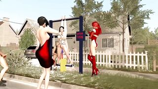 【 3D animation】被吊在单杠上供路人玩弄。Hanging from a horizontal bar for passers-by to play with.
