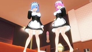 3D HENTAI POV Rem and Ram footjob your cock