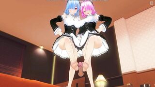 3D HENTAI POV Rem and Ram footjob your cock