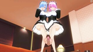 3D HENTAI POV Rem and Ram footjob your cock
