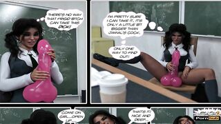 Educating Ella - 18yo Size Queen Collage Girl Caught Riding Huge dildo at School - 3D Cartoon Comic