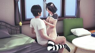 Neko girl rides big cock and cums