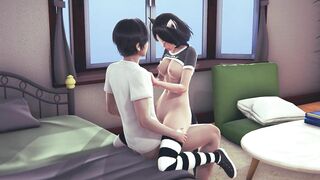 Neko girl rides big cock and cums