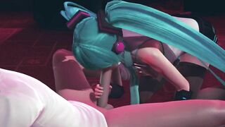 Miku gives a blowjob to a guest in public