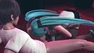 Miku gives a blowjob to a guest in public