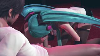 Miku gives a blowjob to a guest in public