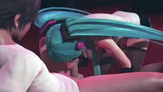 Miku gives a blowjob to a guest in public