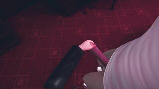 Miku jerks off cock to guest in public