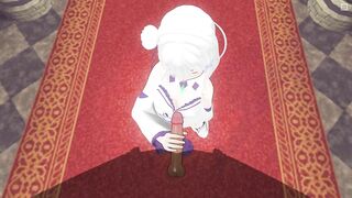 3D HENTAI Emilia jerks off your cock and touches her pussy