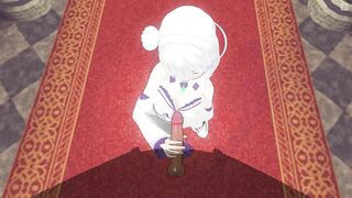 3D HENTAI Emilia jerks off your cock and touches her pussy