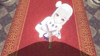 3D HENTAI Emilia jerks off your cock and touches her pussy