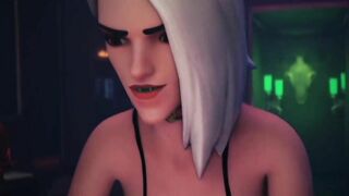 Halloween BDSM Futanari - Bound Dickgirl Mercy and Vampire Ashe, Oral Sex