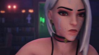 Halloween BDSM Futanari - Bound Dickgirl Mercy and Vampire Ashe, Oral Sex