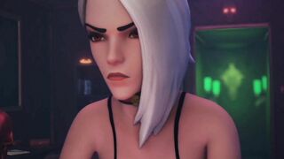 Halloween BDSM Futanari - Bound Dickgirl Mercy and Vampire Ashe, Oral Sex