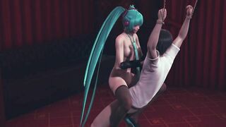 Miku rides a bound guy's cock