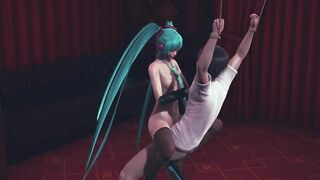 Miku rides a bound guy's cock