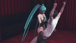 Miku rides a bound guy's cock
