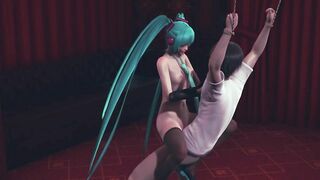 Miku rides a bound guy's cock