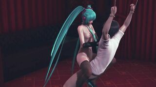Miku rides a bound guy's cock