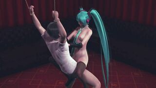 Miku rides a bound guy's cock