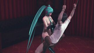 Miku rides a bound guy's cock