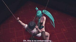 Miku rides a bound guy's cock