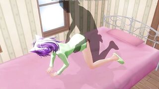 3D HENTAI Girlfriend in pajamas gets a doggystyle orgasm