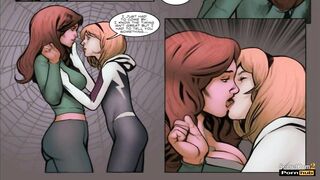 Spiderman Caught Gwen Stacy Fucking Mary Jane with Huge Strapon Dildo - Cartoon XXX Parody