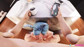 Annie BJ while her husband calling (3d animation with sound)