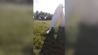 Hot crazy girl naked swinging in Flemish Fields smashing the camera