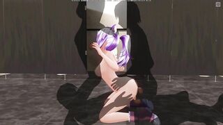 3D HENTAI Triple penetration in the schoolgirl in the toilet