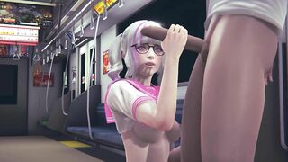Schoolgirl jerks off cock to friend in public subway car