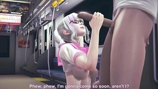 Schoolgirl jerks off cock to friend in public subway car