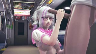 Schoolgirl jerks off cock to friend in public subway car