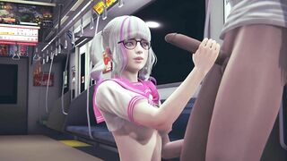 Schoolgirl jerks off cock to friend in public subway car