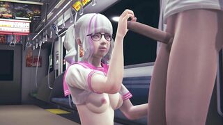 Schoolgirl jerks off cock to friend in public subway car