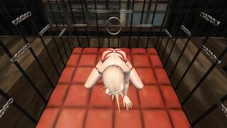 Horny Futa Locked In A Cage, Enjoys A Big Dildo